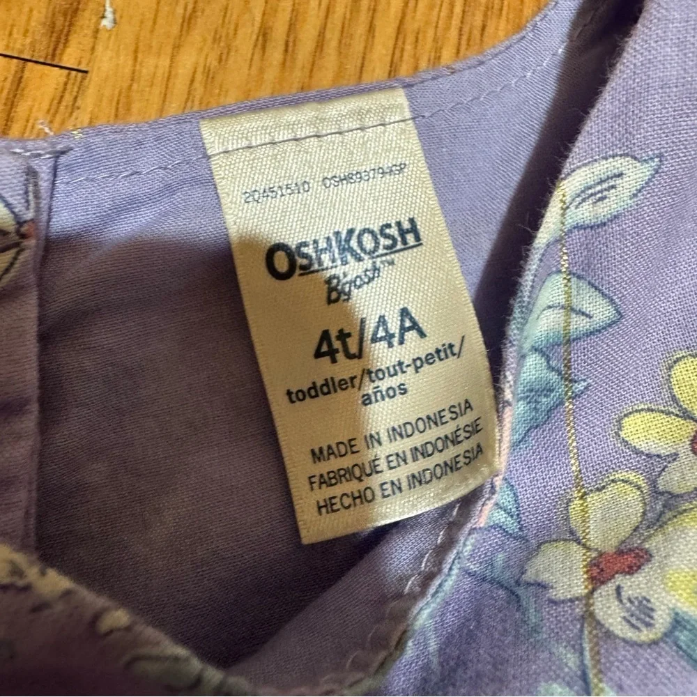 Oshkosh Floral Purple Lavender Dress Ruffle Sleeve Toddler Girl 4T - Picture 4 of 5